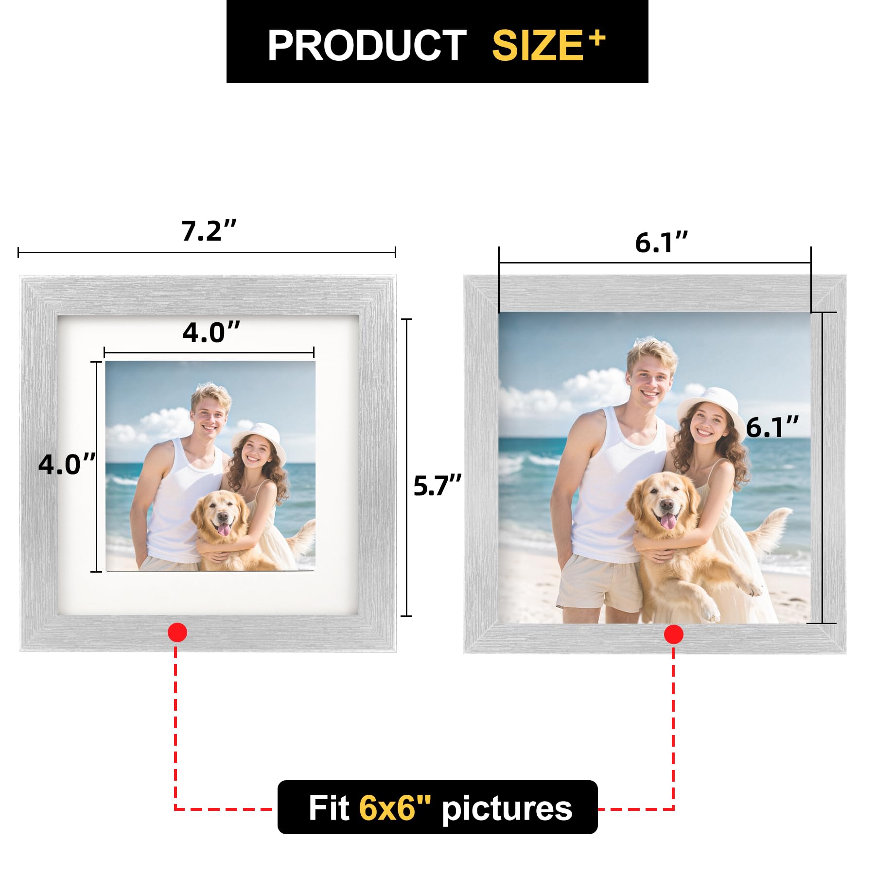 TOFOREVO Picture Frames 6x6 Set of 2 Distressed Silver Wood Grain Photo Frame for Gallery Wall Mounting or Tabletop Display